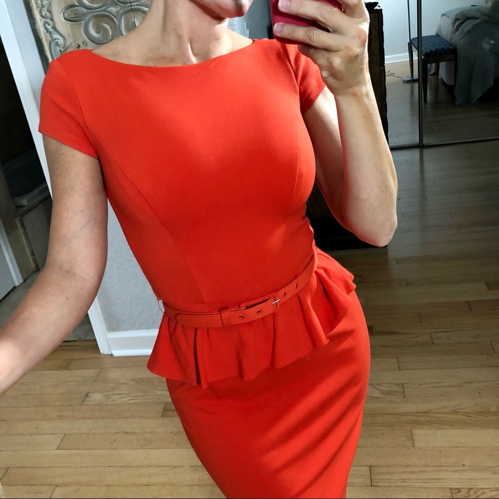 Cache Orange Peplum Dress, Size 2, with Belt - Picture 2 of 10